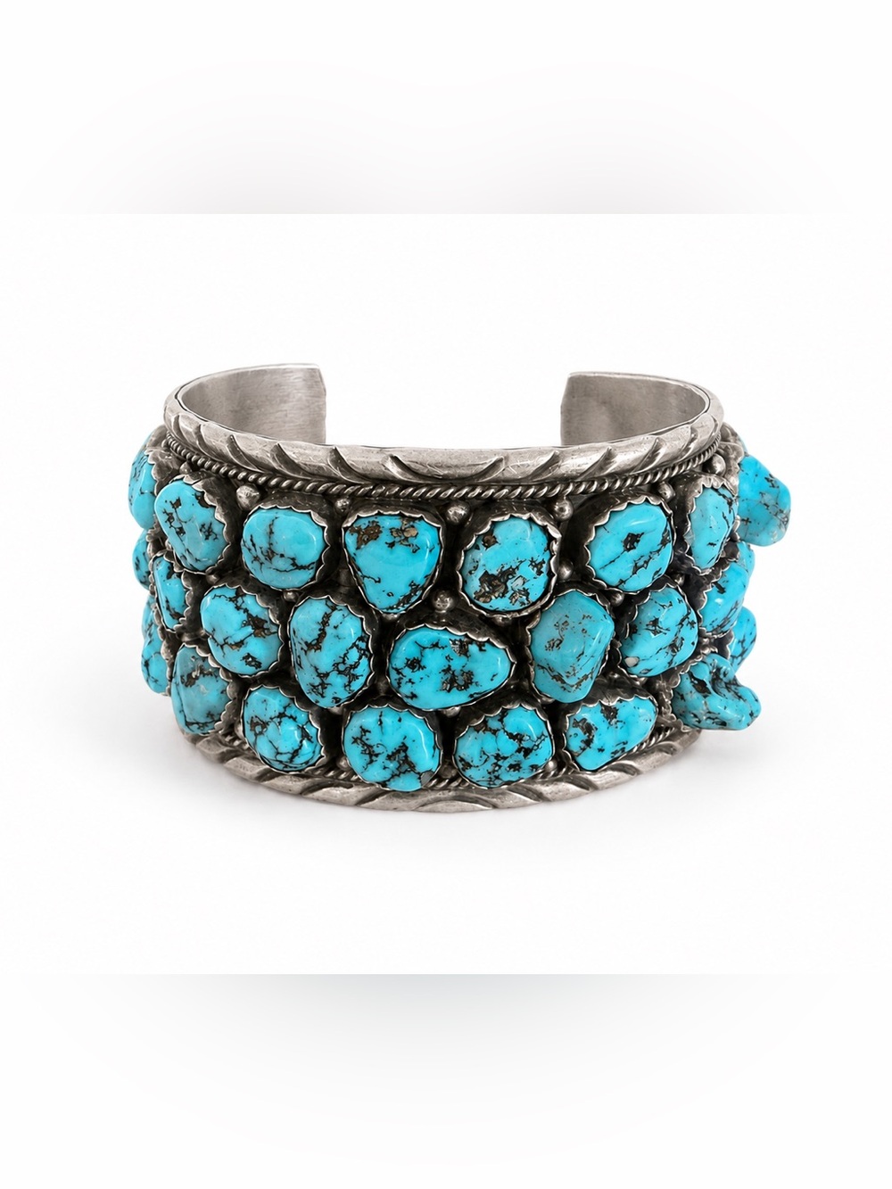 Vintage Navajo Wilbur Wauneka Huge Turquoise Sterling Silver Cuff Bracelet 120 G
